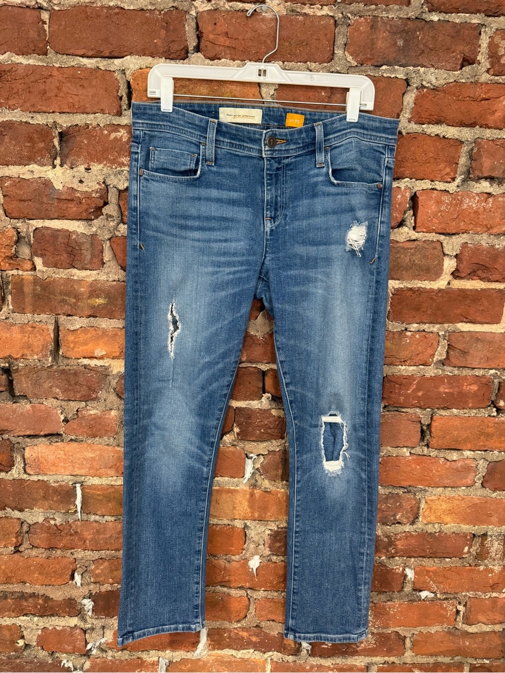 Pilcro and the Letterpress Women’s Distressed Blue Skinny Jeans (99% Cotton)